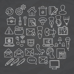 Set of doodle web, computer and drawing icons.