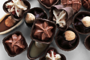 Delicious chocolate candies background, close up