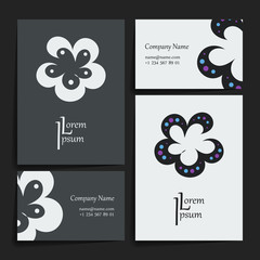 Set of vector design templates. Business card with floral symbol. Mandala style.