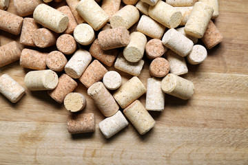 Wine corks on wooden background