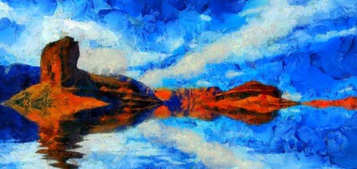 Fototapeta na wymiar Desert Water Landscape Painting