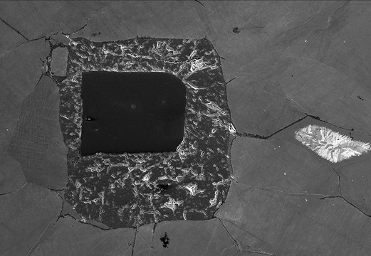 Meteorite found in Joshua Tree, cross sectioned, polished, etched, back-scatter SEM