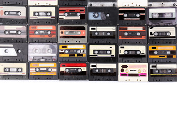 Collection of audio cassettes isolated on white