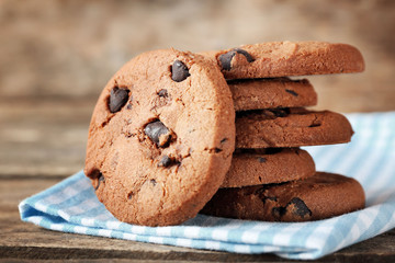 Chocolate chip cookies on napkin