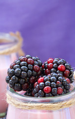 Homemade blackberry yogurt. Closeup