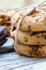 Homemade cookies with chocolate chips. Closeup