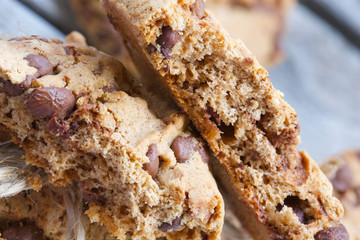 Homemade cookies with chocolate chips. Closeup