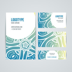 Obraz premium Set of vector design templates. Business card with floral circle ornament. Mandala style.