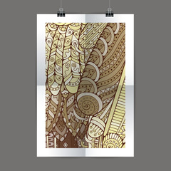Stylish presentation of wall poster, magazine cover, design paper print template. Folder zentangle design content background or backdrop.