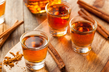 Cinnamon Whiskey Bourbon in a Shot Glass