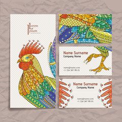 Set of vector design templates. Brochures in random colorful style. Zentangle designs.