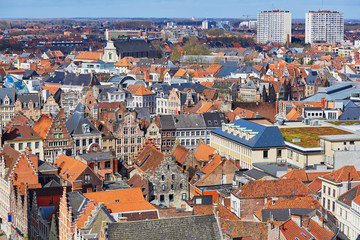 Fototapeta na wymiar Aerial view on the center of Ghent in Belgium