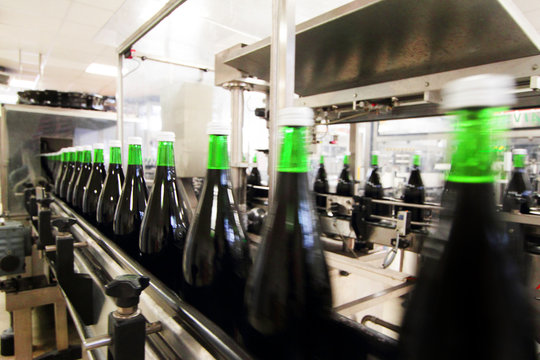 Bottling machine in an industrial wine cellar