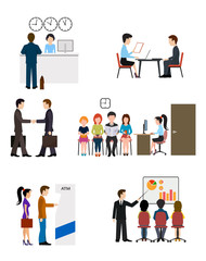 Icons on business banking system flat style