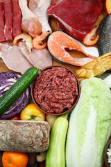 A set of food products, top view