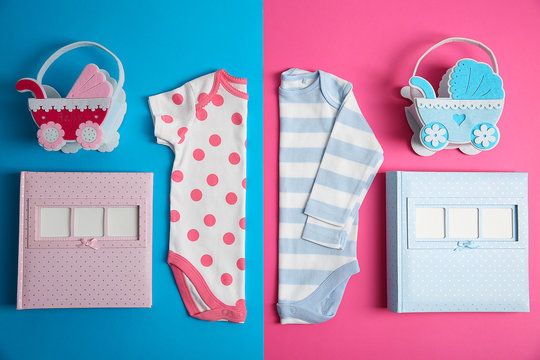 Kid's set on pink and blue background