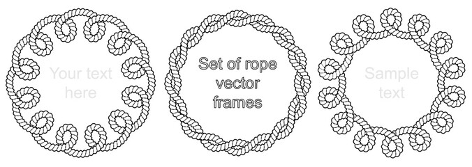 Set of black and white rope vector frames