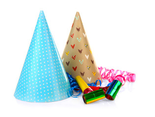 Party hats with blowers, isolated on white