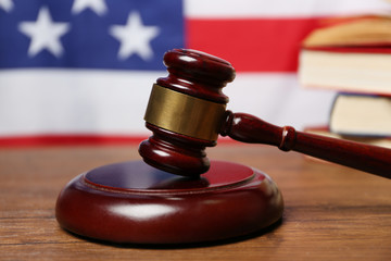 Judge gavel on American flag background