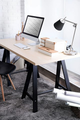 Modern room design. Stylish workplace.