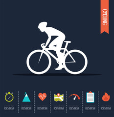 Cyclist on the sports bike. Bicycle vector infographic