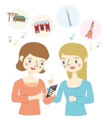 Obraz premium スマホで東京の観光情報を検索する女性