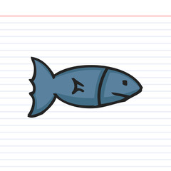 Fish doodle icon with paper background