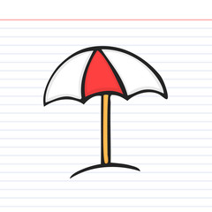 Beach umbrella doodle icon with paper background