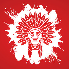 Native American Indian chief , Head designed on splash brush background graphic vector.