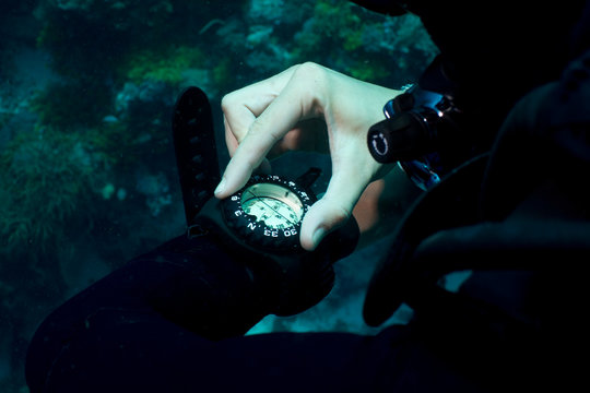 Taking a compass bearing.