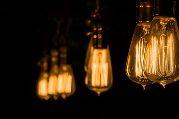 Vintage Edison Light Bulbs hanging against a black background