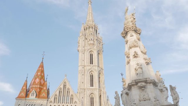 Matthias church and fountain nearby on Buda hill in Budapest 4K 2160p UltraHD footage - Matyas-templom in Budapest Hungary on Budas Castle District 4K 3840X2160 UHD video 