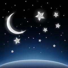 Obraz na płótnie Canvas Crescent moon and stars on space background