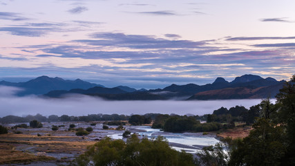 Mountain and River Landscape in the early morning