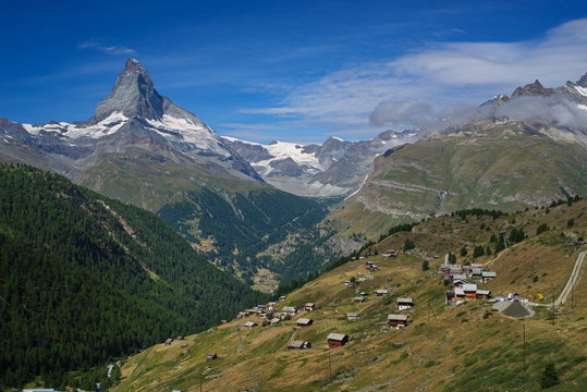 Matterhorn and  Findeln village from Sunnegga