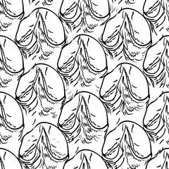 Pineapple peel seamless background. Sketch. Black contour on a white background.