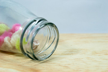 Glass Candy Aalaw,Aalaw dessert in glass jar on wood background