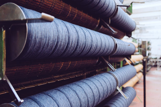 Rolls of wool in woollen mill