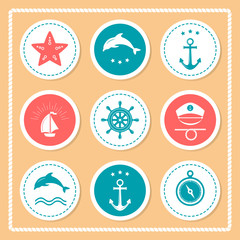 Nautical and sea icons, badges and labels.