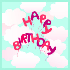 Happy Birthday! colorful balloons. Sky with clouds. Vector illustration.