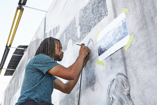 Male African American Airbrush Artist Painting Mural