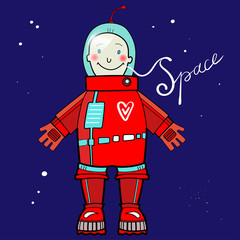 cartoon spaceman in outer space 
