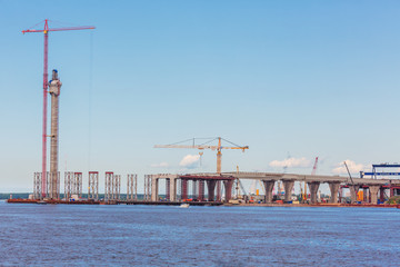 View of harbour with new bridge construction