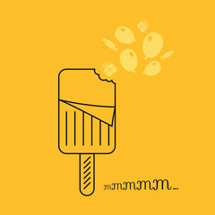 Yellow background with the symbol of ice-cream for a placard, business card, postal.