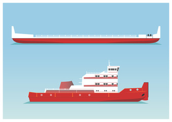 Tugboat and barge - obrazy, fototapety, plakaty