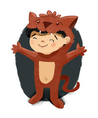 Niño disfrazado de Lobo feroz. Fondo blanco