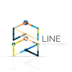 Linear abstract logo, connected multicolored segments of lines geometrical figure