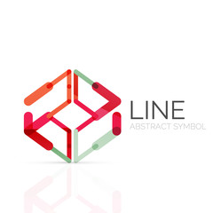 Linear abstract logo, connected multicolored segments of lines geometrical figure