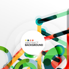 Colorful flat design abstract background. Swirl and circle shaped lines on white
