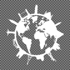 Attraction world on world map on isolated background
